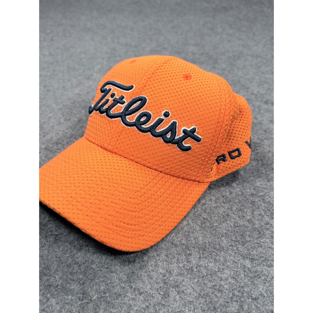 Titleist Pro V1 Golf Hat Orange Mesh Performance Stretch Fit S/M Cap FJ Logo